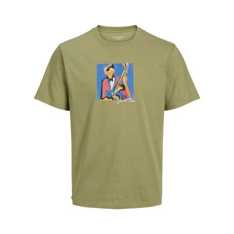T-shirt en coton tilleul imprimé cubisme à coupe regular et col rond