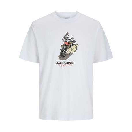 T-shirt en coton blanc imprimé moto à coupe regular et un col rond