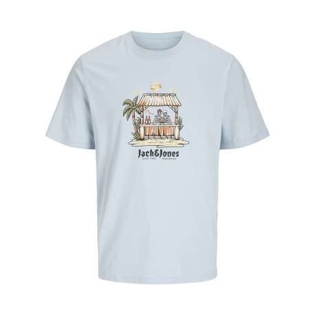 T-shirt bleu ciel imprimé plage en coton avec coupe regular et un col rond