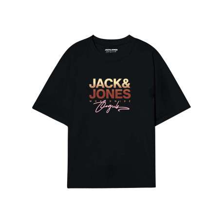 T-shirt noir en coton avec logo imprimé, col rond et manches courtes