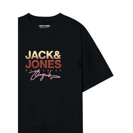 T-shirt noir en coton avec logo imprimé, col rond et manches courtes - Image 2