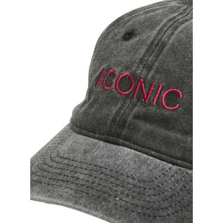 Casquette en coton anthracite brodée avec aspect délavé et surpiqûres - Image 2