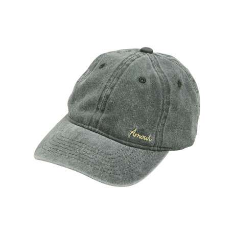 Casquette en coton anthracite avec texte brodé et aspect délavé