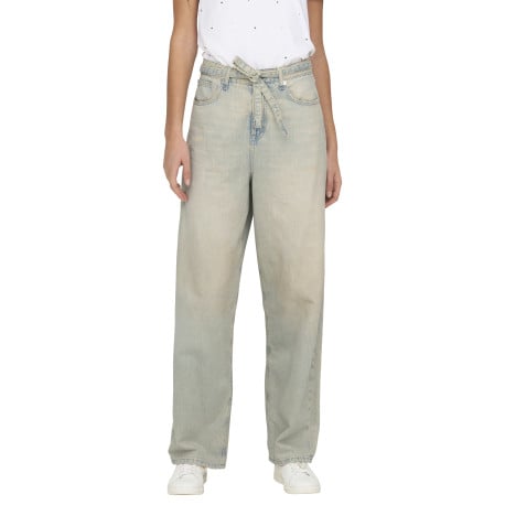 Jean Venice-Bleecker Mw Baggy en coton stone uni avec poches et ceinture denim - Image 4