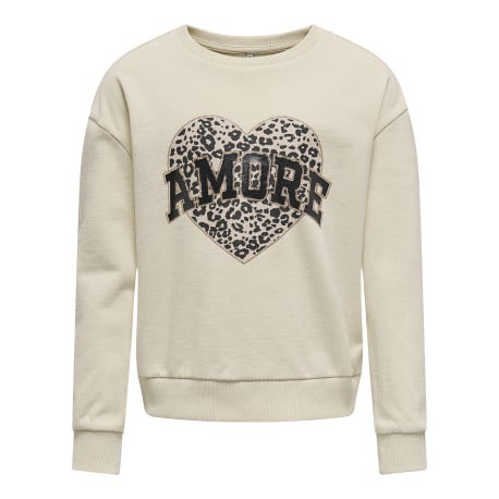 Sweat beige à imprimé léopard avec une coupe droite, col rond et manches longues