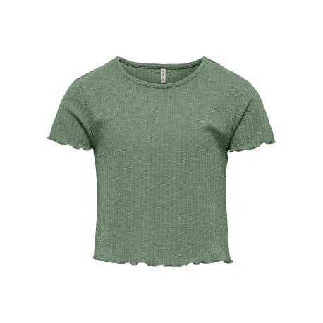 T-shirt vert d'eau uni à coupe ajustée crop top, col rond et à manches courtes