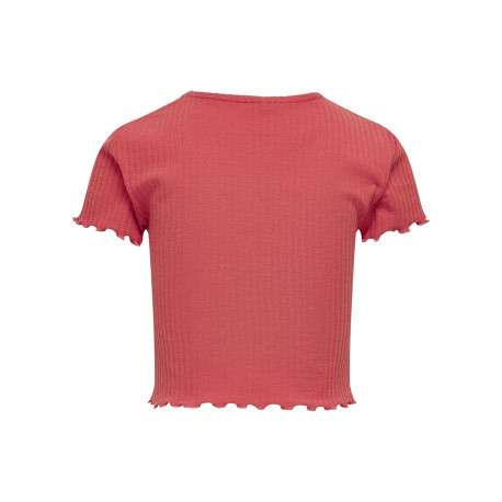 T-shirt framboise uni ajusté à col rond et à manches courtes avec froufrous - Image 2