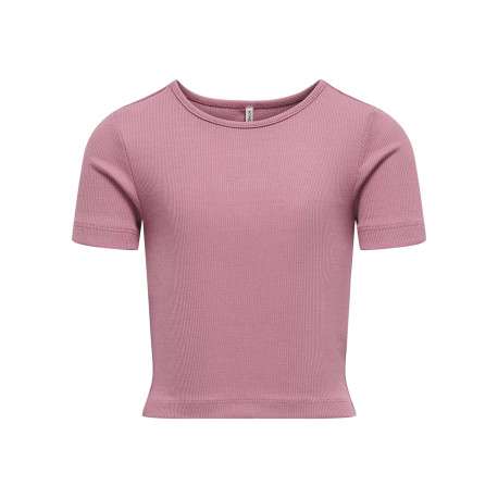 T-shirt en coton rose uni ajusté crop top à col rond et côtelé