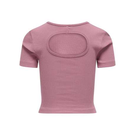 T-shirt en coton rose uni ajusté crop top à col rond et côtelé - Image 2