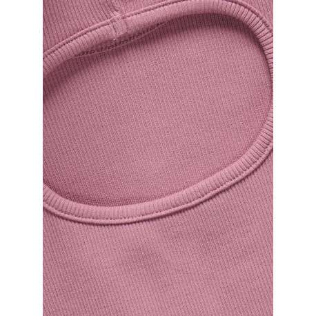 T-shirt en coton rose uni ajusté crop top à col rond et côtelé - Image 3