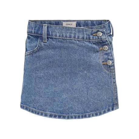 Short 5 Poches en coton bleu uni avec rabat façon jupe à boutons et poches