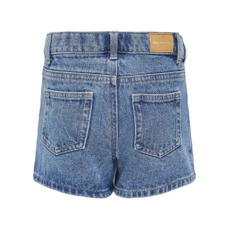 Short 5 Poches en coton bleu uni avec rabat façon jupe à boutons et poches - Image 2
