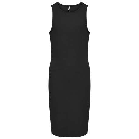 Robe longue en coton noire unie avec une coupe ajustée et un col rond