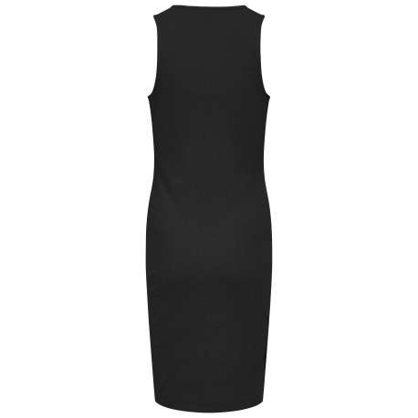 Robe longue en coton noire unie avec une coupe ajustée et un col rond - Image 2