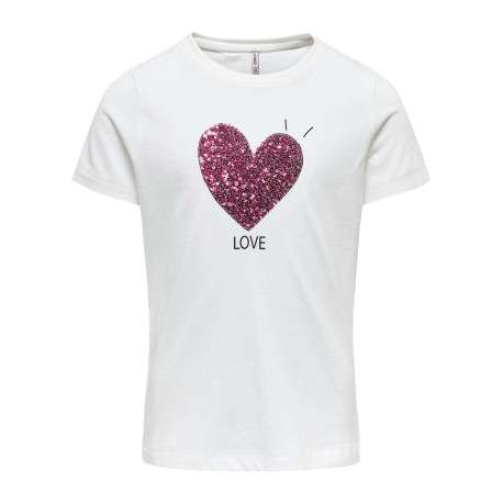 T-shirt en coton biologique blanc à sequins, coupe droite et col rond