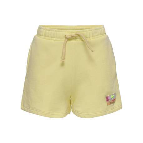 Short jaune uni délavé avec taille élastiquée avec cordon de serrage et poches