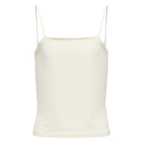Top écru uni crop top à coupe ajustée, col rond et à fines bretelles