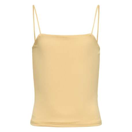 Top pêche uni crop top avec une coupe ajustée, un col rond et des bretelles