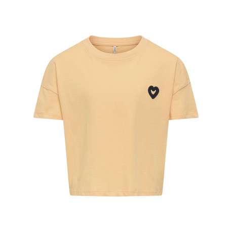 T-shirt en coton biologique pêche uni à coupe droite, col rond et coeur noir