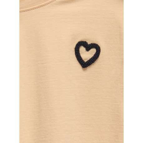 T-shirt en coton biologique pêche uni à coupe droite, col rond et coeur noir - Image 3