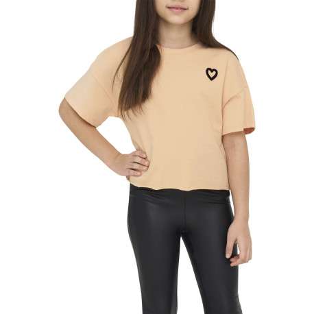 T-shirt en coton biologique pêche uni à coupe droite, col rond et coeur noir - Image 4