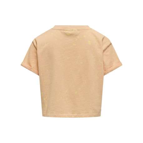 T-shirt en coton caramel délavé à coupe droite, col rond et patch - Image 2