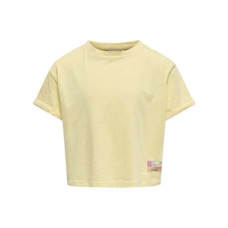 T-shirt en coton jaune à aspect délavé avec une coupe droite et un col rond