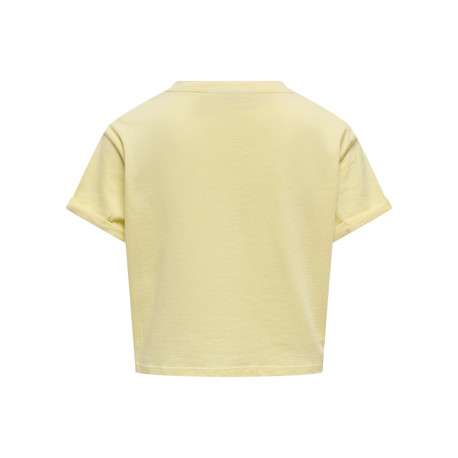 T-shirt en coton jaune à aspect délavé avec une coupe droite et un col rond - Image 2