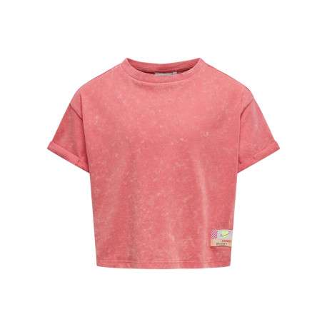 T-shirt en coton rouge droit à col rond et manches courtes délavé