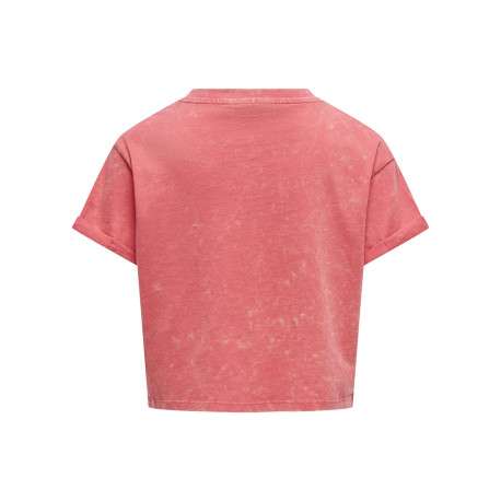 T-shirt en coton rouge droit à col rond et manches courtes délavé - Image 2