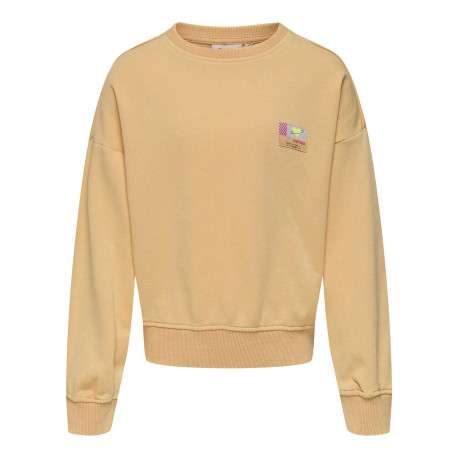 Sweat pêche uni à coupe droite, col rond avec patch à la poitrine délavé