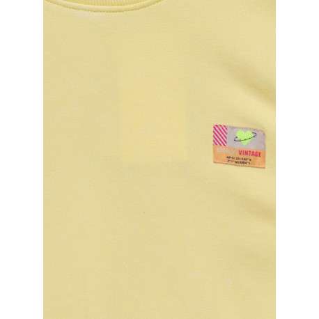 Sweat jaune uni delavé à coupe droite, col rond et manches longues - Image 3