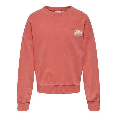 Sweat rouge uni droit à col rond avec des manches longues d'aspect délavé