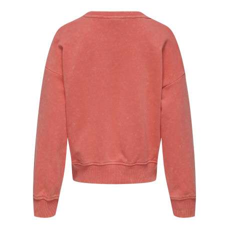 Sweat rouge uni droit à col rond avec des manches longues d'aspect délavé - Image 2