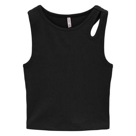 Débardeur en coton noir uni à coupe ajustée, col rond et côtelé