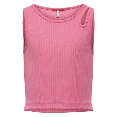 Débardeur en coton rose uni ajusté à col rond et ajouré à l'épaule