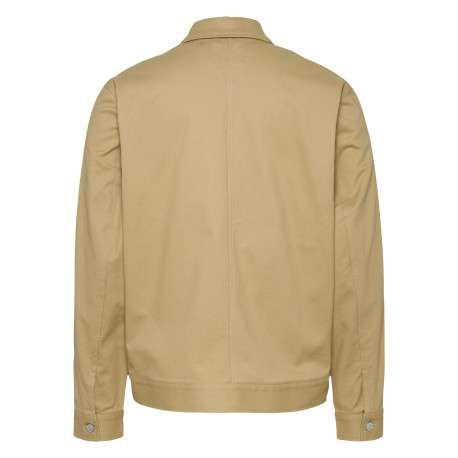Blouson en coton biologique beige uni à coupe droite, col à revers et zippé - Image 2