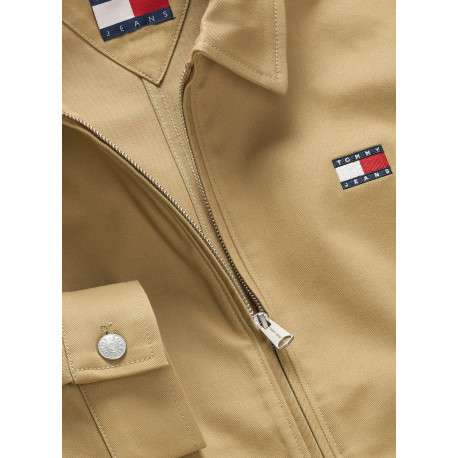 Blouson en coton biologique beige uni à coupe droite, col à revers et zippé - Image 3