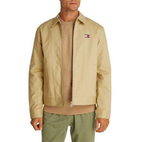 Blouson en coton biologique beige uni à coupe droite, col à revers et zippé - Image 4