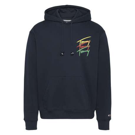 Sweat en coton régénératif marine à imprimé signature, coupe droite et à capuche