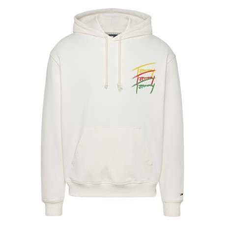Sweat en coton régénératif écru à imprimé signature avec coupe droite et capuche
