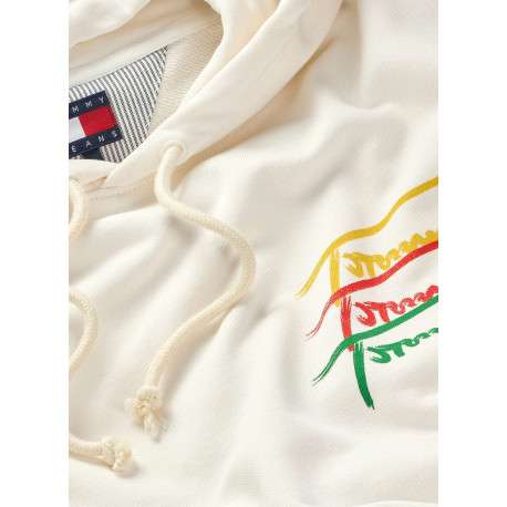 Sweat en coton régénératif écru à imprimé signature avec coupe droite et capuche - Image 3