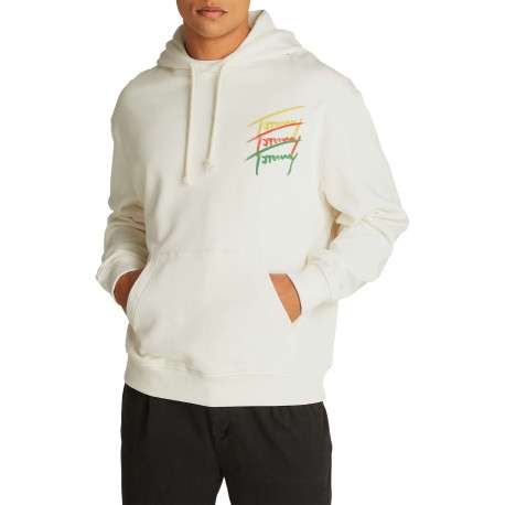 Sweat en coton régénératif écru à imprimé signature avec coupe droite et capuche - Image 4
