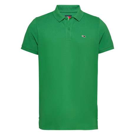 Polo en coton régénératif vert uni à coupe droite, col boutonné et logo brodé