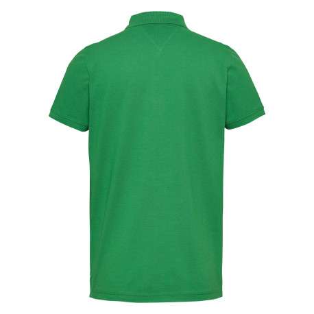 Polo en coton régénératif vert uni à coupe droite, col boutonné et logo brodé - Image 2
