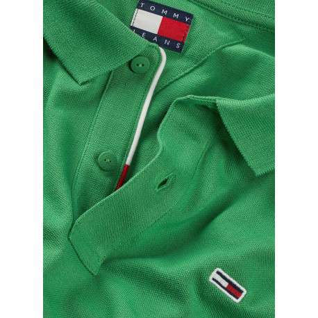 Polo en coton régénératif vert uni à coupe droite, col boutonné et logo brodé - Image 3