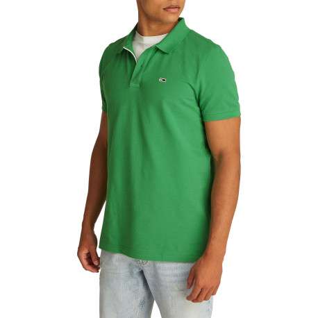 Polo en coton régénératif vert uni à coupe droite, col boutonné et logo brodé - Image 4