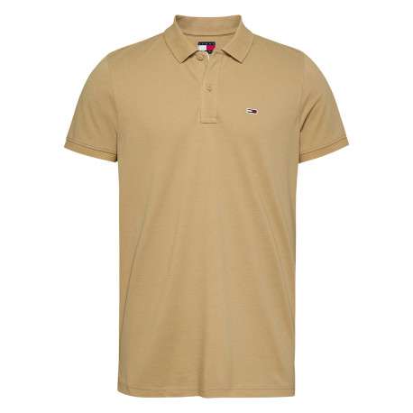 Polo en coton régénératif beige uni droit avec col polo et logo à la poitrine
