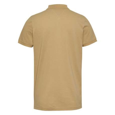 Polo en coton régénératif beige uni droit avec col polo et logo à la poitrine - Image 2