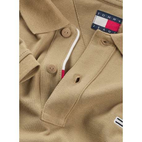 Polo en coton régénératif beige uni droit avec col polo et logo à la poitrine - Image 3